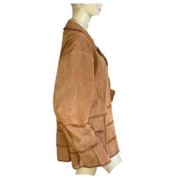 VINTAGE Y2K OUTBROOK WOMAN BROWN.SUEDE STITCHED JACKET (2X) - Picture 6 of 13
